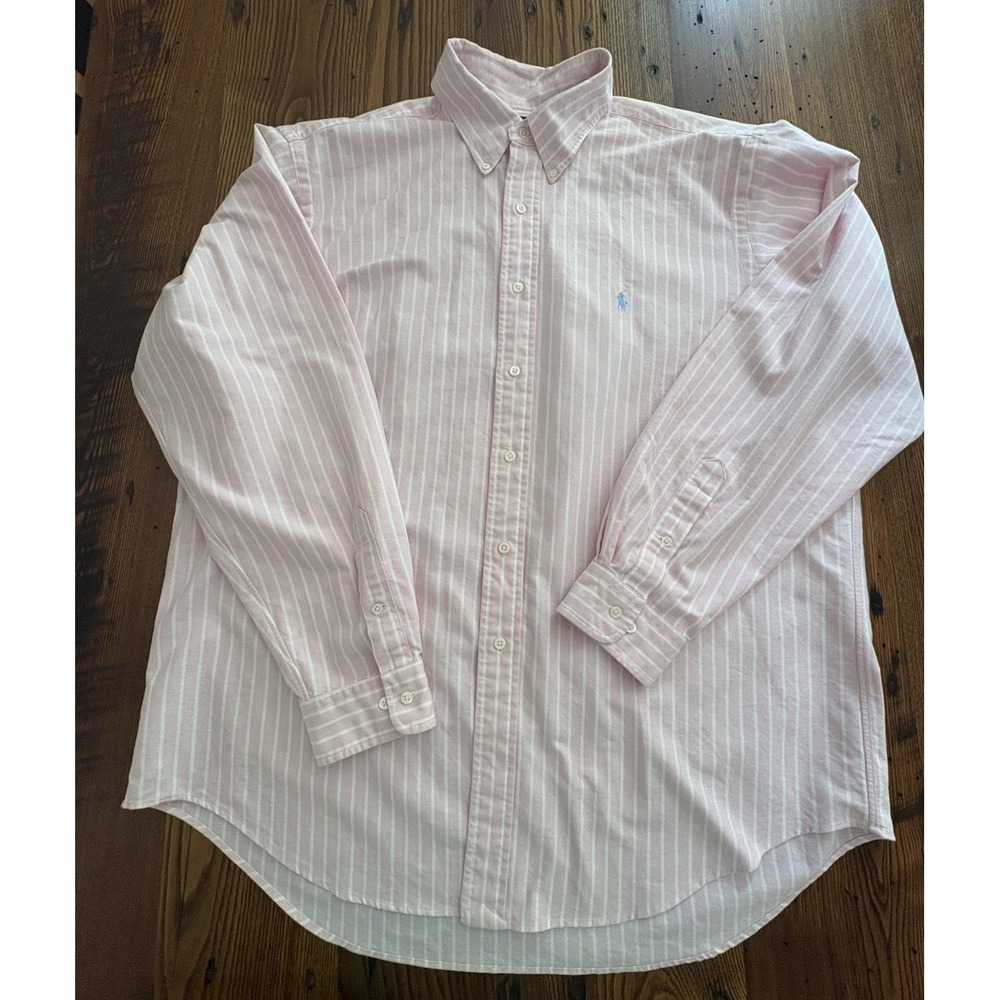 Ralph Lauren Shirt Mens XL Pink Stripe Classic Fit Button Down 17/35 Preppy - Picture 2 of 11